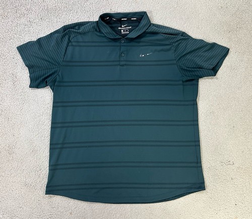 Tiger Woods Nike Polo Mens XL Green Striped Performance Zonal Cooling Golf