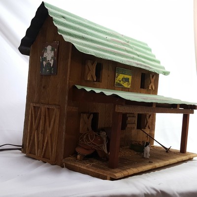 Folk Art Vintage Wooden Light Up Barn Collectible Rustic John