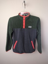 Eddie Bauer Snap Neck Fleece Pullover Kid  s L Green Gray Orange Boy's