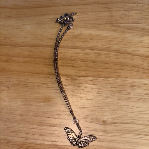 8” Butterfly Anklet By Tessa’s Treasures LLC, Silvertone, Pewter Toggle, Patina