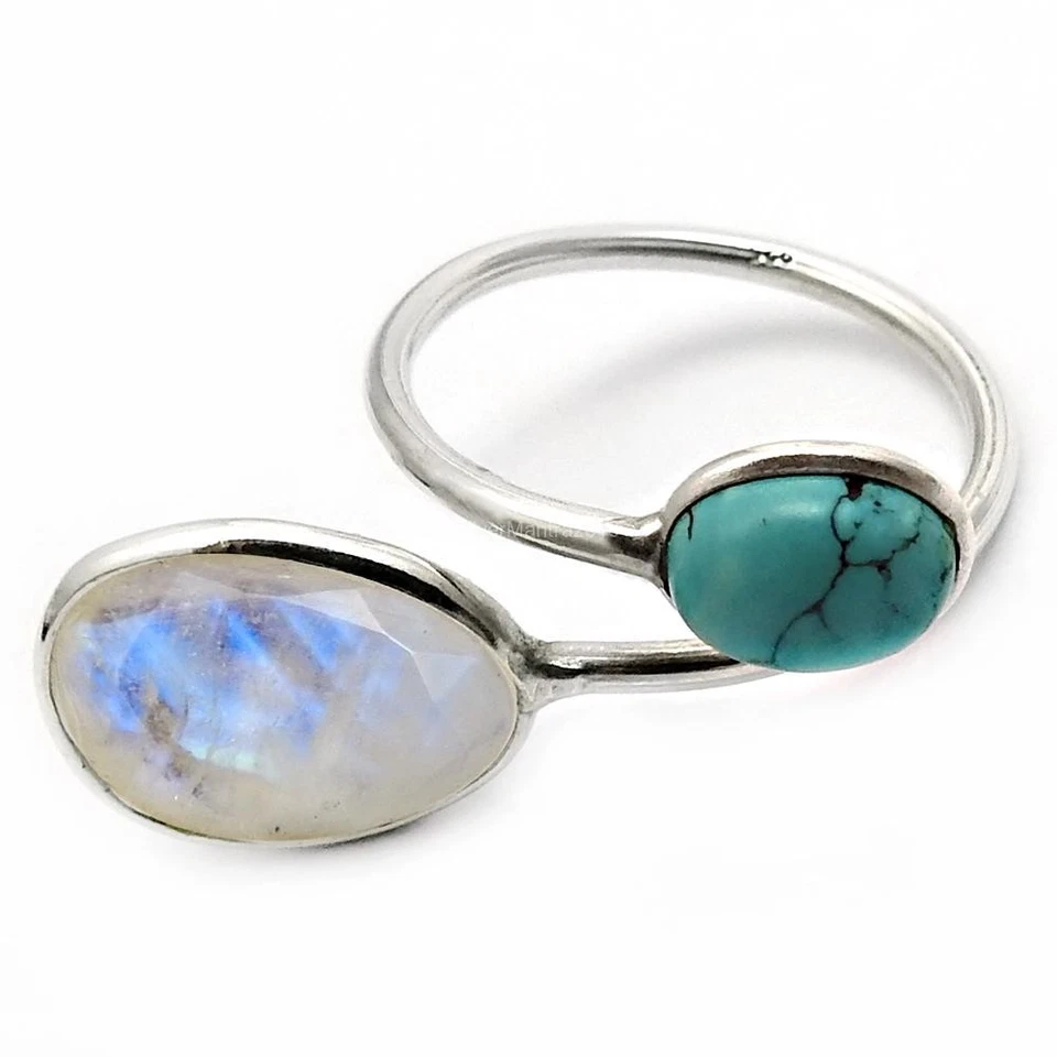 Oval Türkis 925 Massiv Silber Cocktail Statement Halloween Ring Schmuck US 7 - Bild 3 von 4