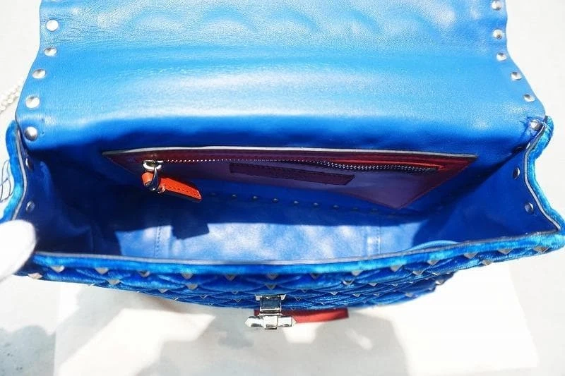 Valentino Garavani 2way Rockstud Spike Chain Shoulder Bag Crossbody Blue Velvet - Image 4 of 4