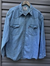 Levis Shirt Mens Large Denim Western Pearl Snap Cowboy Red Tab Vintage XL