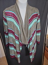 NY Say What Cardigan Knit S Open Front Sweater Retro Geometric Print Made in USA