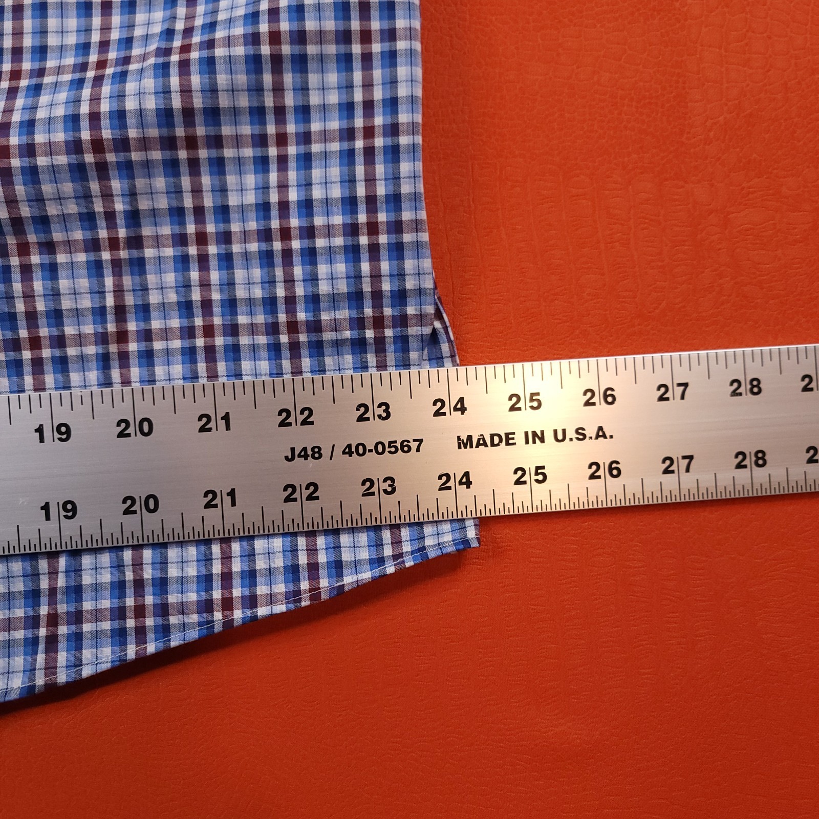 NWT Stafford Men's Travel Fitted Button-Up Shirt Blue Plaid Size 17-32/33