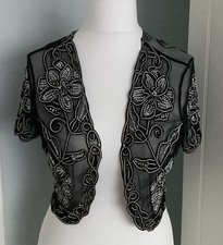 PHASE EIGHT Ladies Bolero Shrug Top - Beads Sequins - Black - Size UK 12