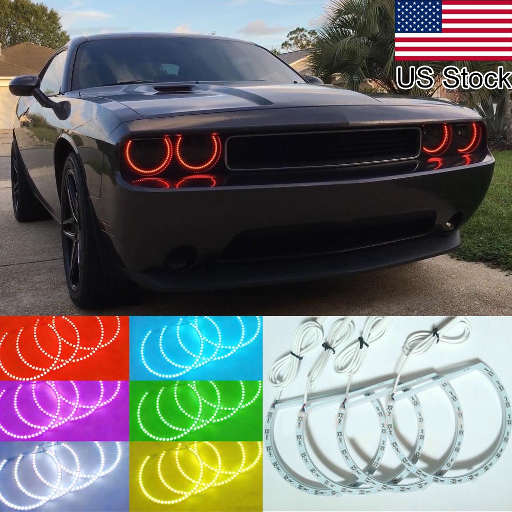 For Dodge Challenger 15-23 4pcs RGB Multicolor LED Halo Ring Angel Eye Headlight
