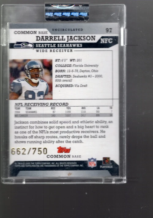 A9307- 2005 Topps Pristine Uncirculated #97 Darrell Jackson C /750 - NM-MT - Image 2 of 2
