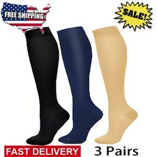 3Pairs- Knee High Compression Socks 20-30mmHg Graduated Support Mens Womens S-XL