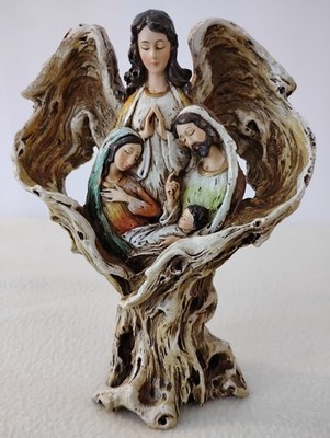 Manger Holy Family And Guardian Angel Figurine Jesus, Mary,Joseph .