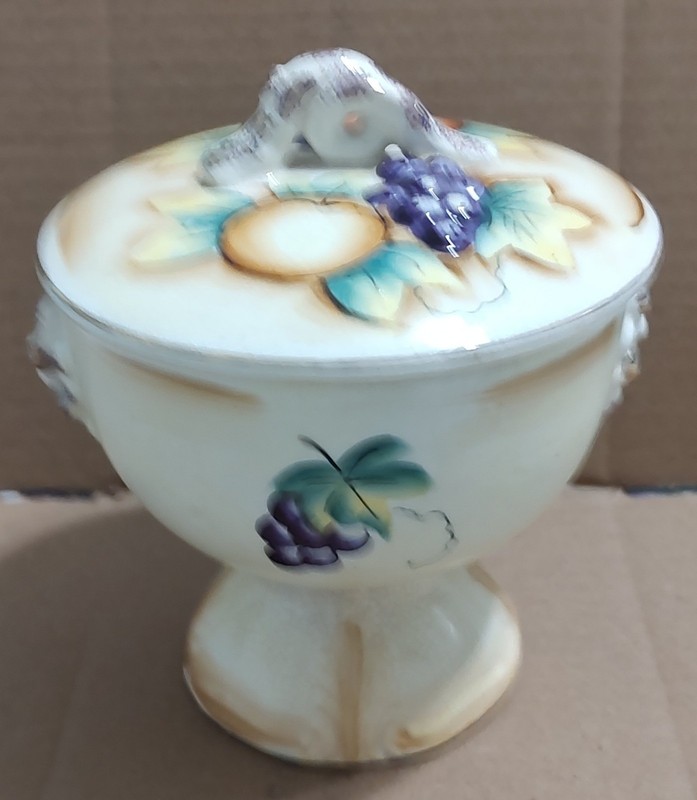 Painted Grapes Compote Lidded Candy Dish