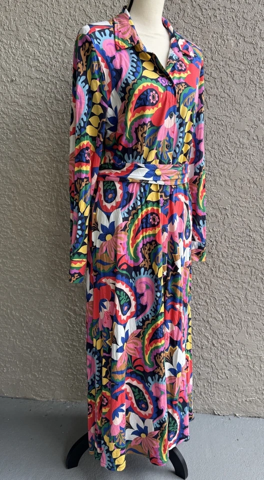 Boden Marcia Jersey Midi Shirts Dress Multi Bright Botanical Paisley Size 14R - Image 3 of 4
