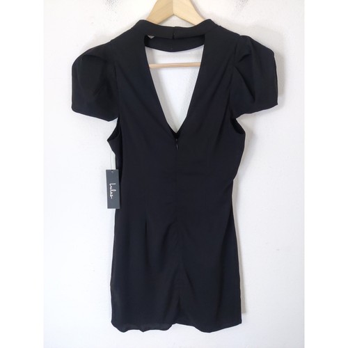 Lulus NWT Black Bundle Of Fun Black Cutout Puff Sleeve V-neck Mini Dress Size XS - Picture 5 of 8