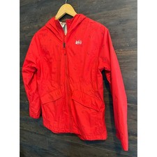 REI Co-op Girls Red Hooded Windbreaker Jacket Mountain Print Size L 14-16