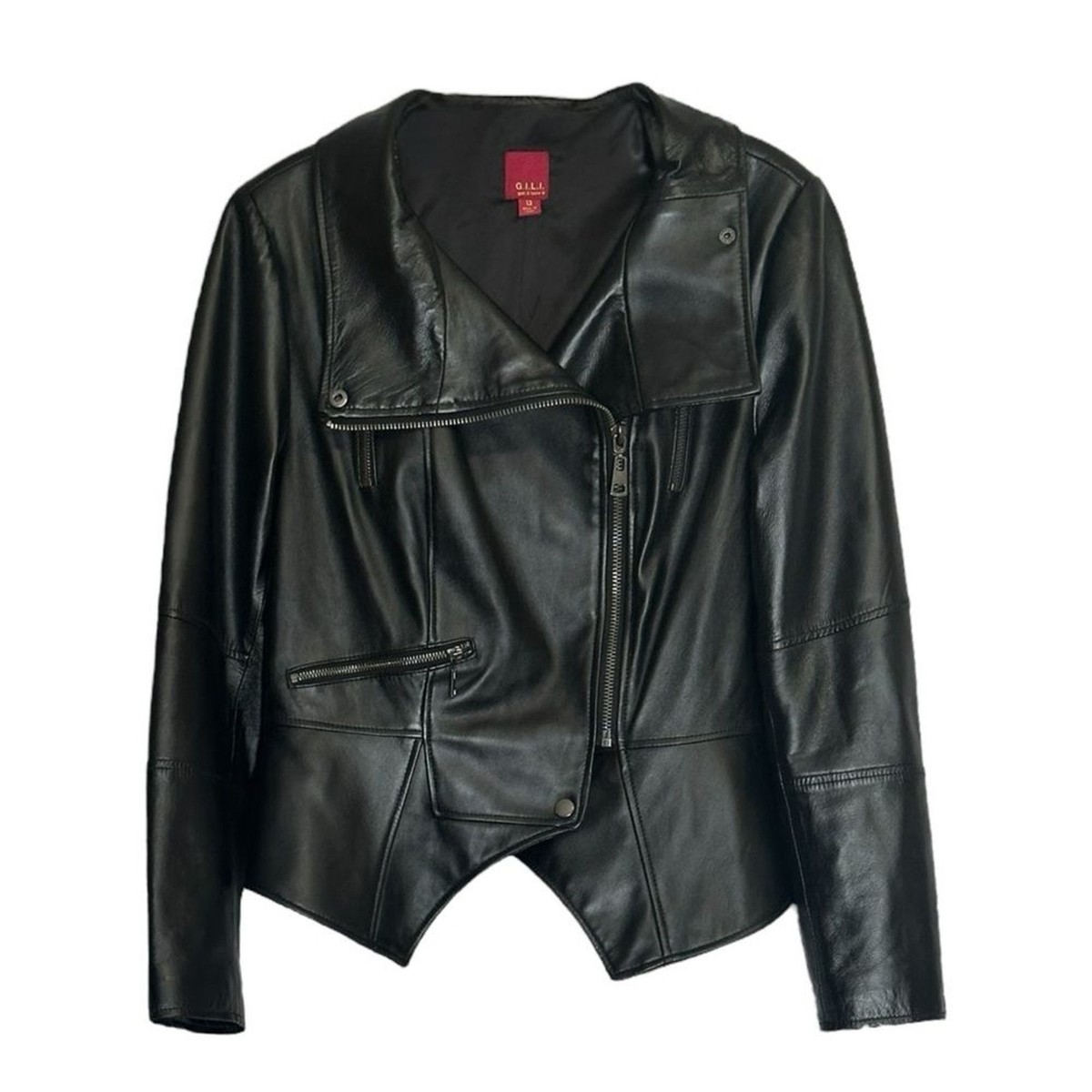 セオリー　Sleek Leather Moto JKT レザージャケット G.I.L.I. Genuine Leather Moto Jacket Black Asymmetrical Zip Size
