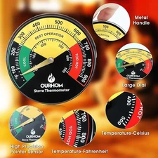 Wood Stove Thermometer, 3.55Inch Large Size Magnetic Stove Thermometer, Stove To