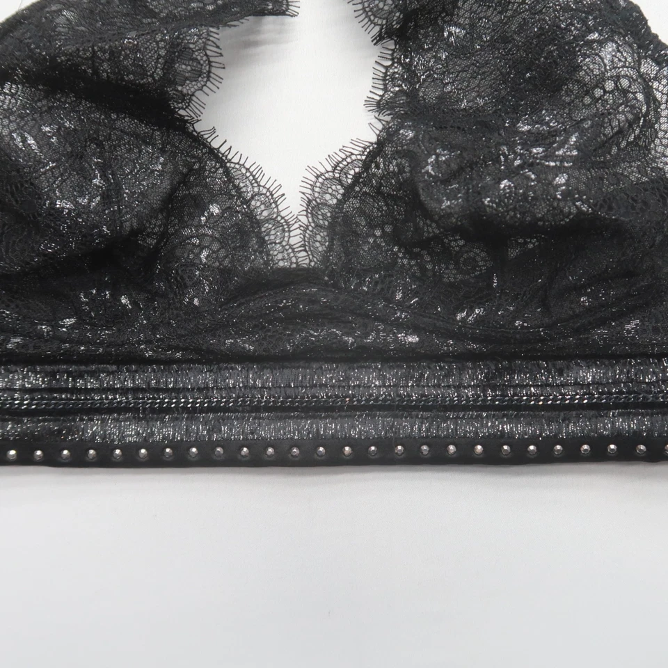Lencería Halter Victoria's Secret Muy Sexy Bralette Talla Mediana Encaje Negro Nuevo con Etiquetas Foto 2 de 4
