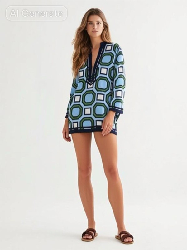 Tory Burch Tory Tunic S Caftan Resort Swim Cover Up David Hicks Geo Octagon