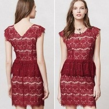 Anthropologie Red Dress Women XS Lace Maeve Peplum Work Wedding Date Night Elsa