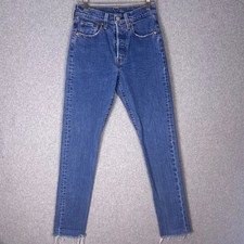 Levis 501 S Premium Jeans Womens 24x30 Raw Hem Big E Button Fly 90s Skinny VTG