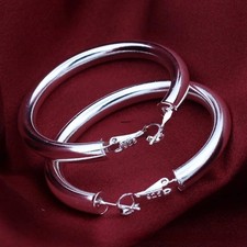 50mm Thick Hoop Earrings 925 Sterling Silver Filled Classic Large 5cm Womens UK