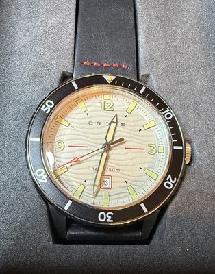 Cross Baskerville Quartz Men s Watch w/Grey Dial Leather Strap - MSRP $200
