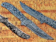 9 inches long Rain drop pattern Damascus steel Trailing point blank blade, kn...