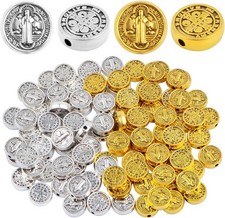 JMKTOOL 100pcs 9.5 mm Round Double-Sided Jesus Cross Small, gold, silver