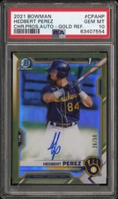 2021 BOWMAN CHROME PROSPECT AUTO TRUE GOLD HEDBERT PEREZ #/50 PSA 10 💎