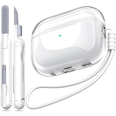 Airpods Pro Hülle, transparent, Weich, USB C, mit Lanyard, Reinigungsset, Weiß