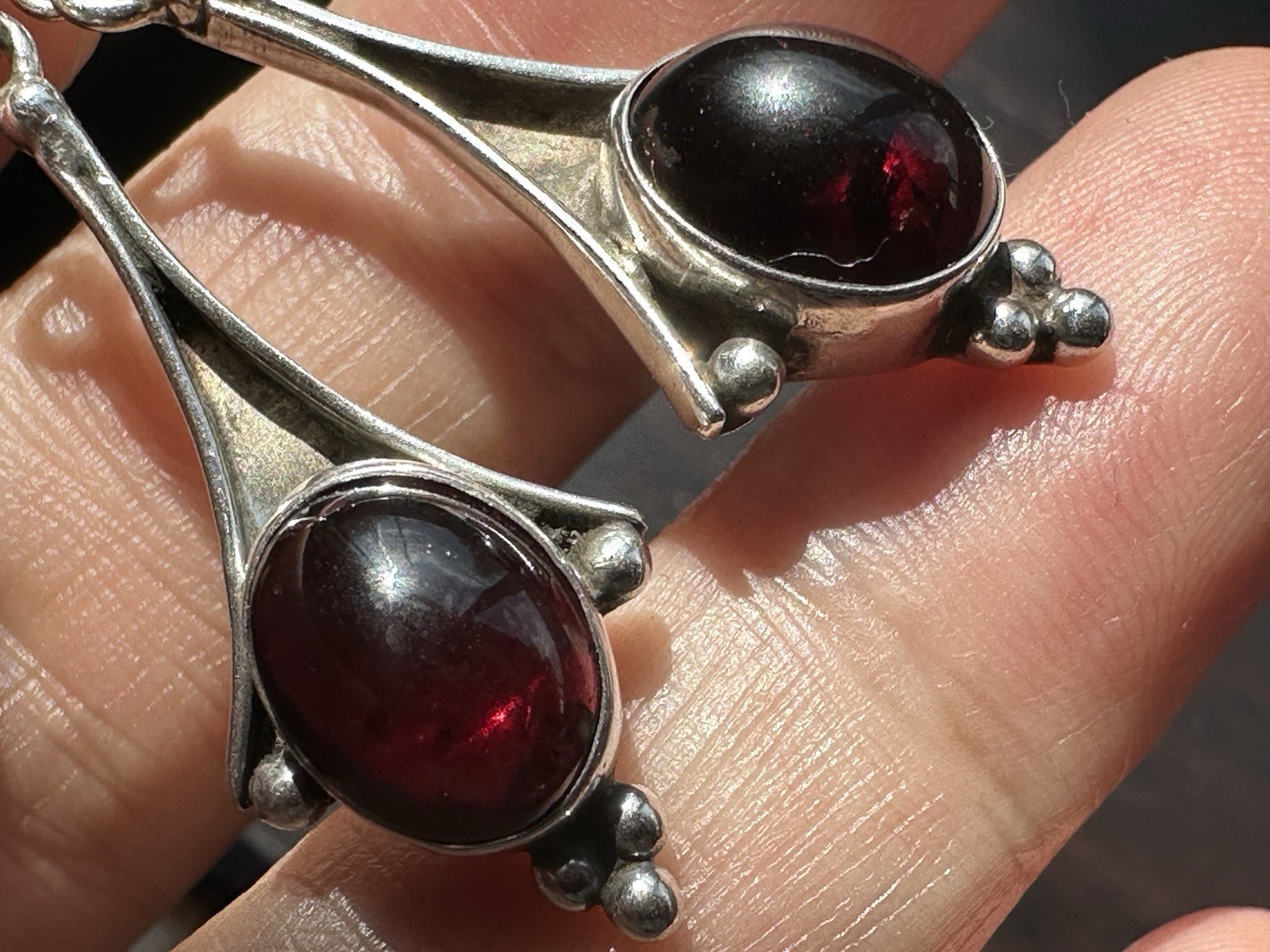 Antique Solid Silver Garnet Earrings - image 3