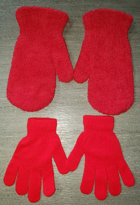2 pair red WINTER MITTENS GLOVES stretchy 1 size fits most teens women