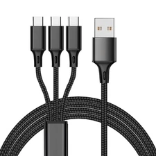 Multi USB-C Cable 4FT, 3 in 1 Multiple Type C Charging,3A Splitter Black
