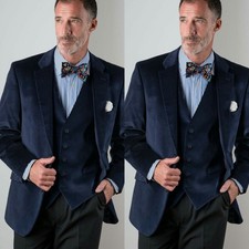 Navy Velvet Men's Suits Formal Dinner Party Prom Wedding Groom Men Tuxedos