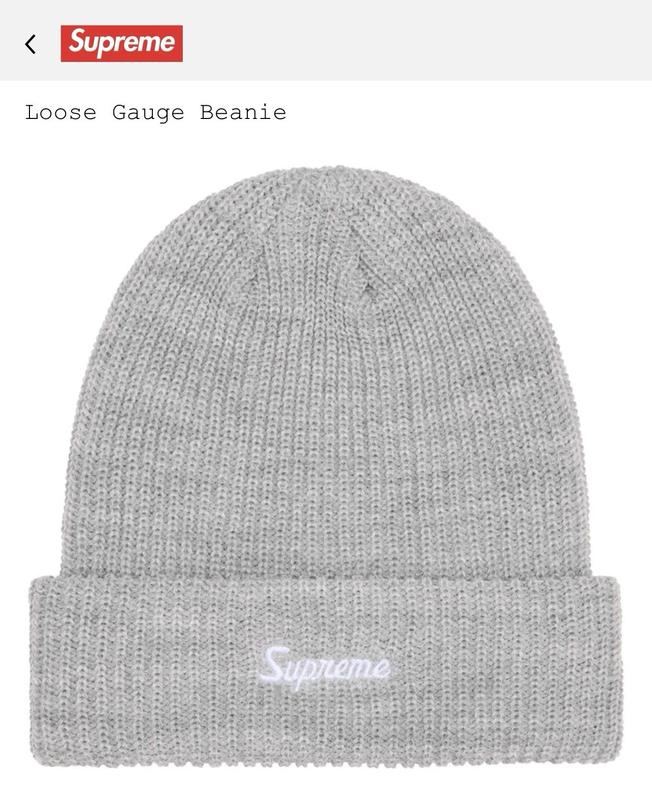 Supreme Loose Gauge Beanie Heather Grey FW25