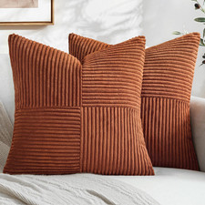 Boho Throw Pillow Covers 18x18 Inch Corduroy Cross Patchwork Set of 2 Earth
