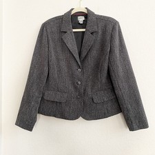 Chico  s Women  s Black Tweed Three Button Blazer Front Pockets Chicos Size 1 US 8