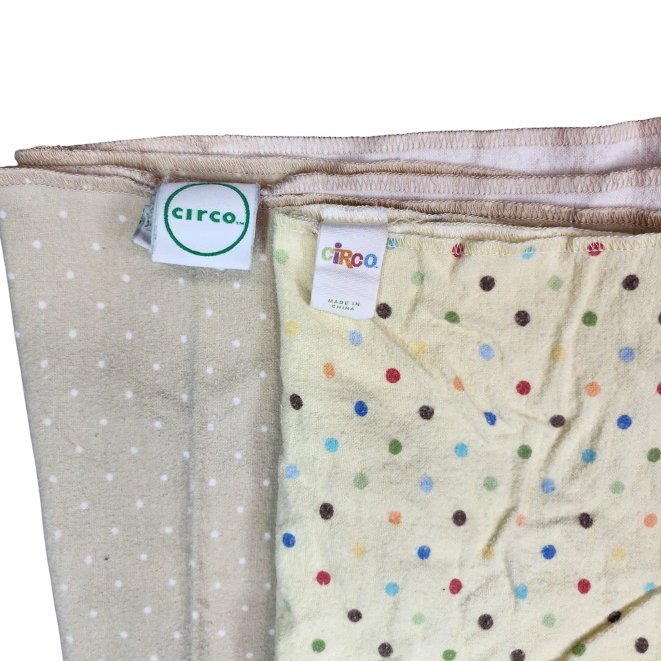 Lote de 2 mantas de recepción vintage de franela de algodón para bebé Circo amarillo tostado Foto 2 de 4