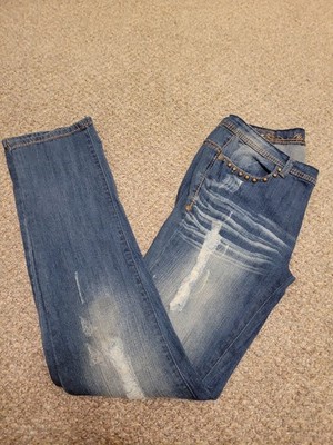 Apple Bottoms Women's Straight Leg Jeans Distressed Strech Low Rise Size 9/10