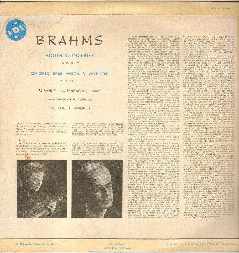 SUSANNE LAUTENBACHER, BRAHMS CONCERTO LP 1962 VOX 512.060 STEREO - Photo 2/3