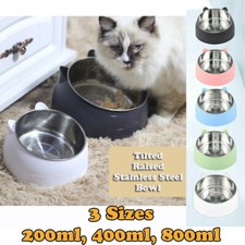 Pet Stainless Steel Tilted Raised Food Water Bowl Cat Elevated Stand Dog Dish