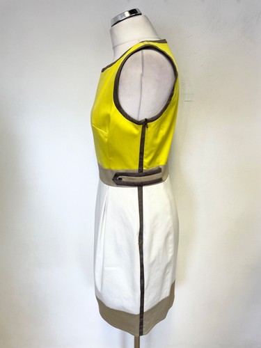 KAREN MILLEN YELLOW,BEIGE & IVORY COLOUR BLOCK SLEEVELESS COTTON DRESS SIZE 12 - Picture 2 of 4