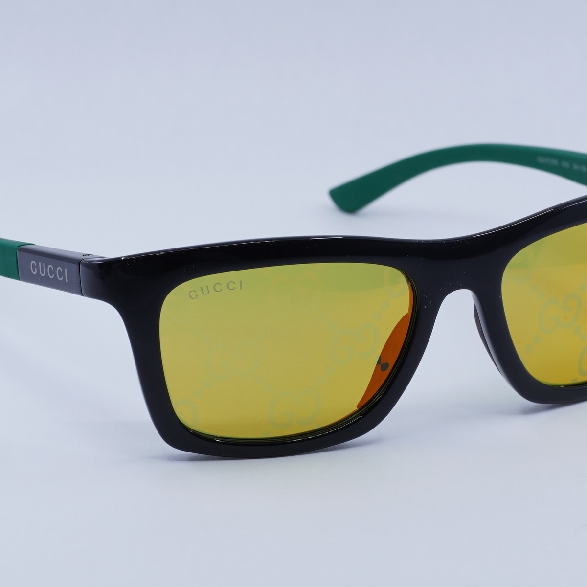 NEW GUCCI SUNGLASSES GG1735S 005 BLACK/GREEN UNISEX EYEWEAR Gucci GG1735S 005 Black with Green/Yellow with Logo Orange  main image 4