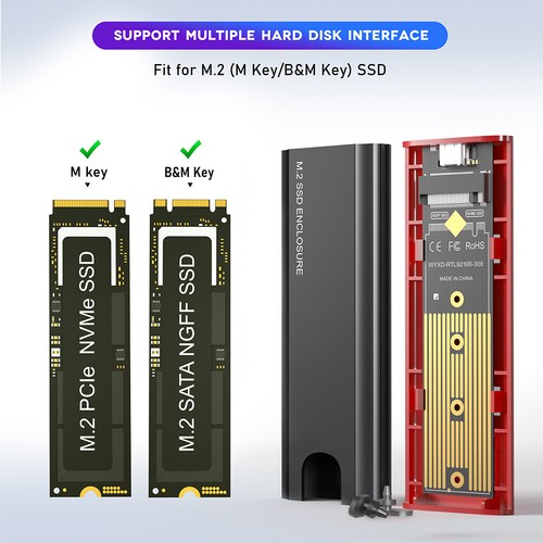 M.2 NVME NGFF SATA SSD Enclosure SSD Case for SATA SSDs 2230/2242/2260/2280 - Afbeelding 9 van 21