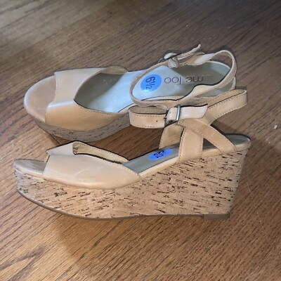 ME TOO Beige Taupe Cork Bottom Wedges Sandals High Heels Womens Size  💗#3