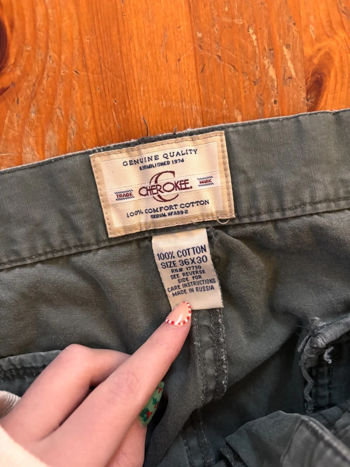 Pantalones de mezclilla cargo Cherokee grises cómodos tiro medio pierna recta 36X30 36x28 REALES para hombre Foto 3 de 4