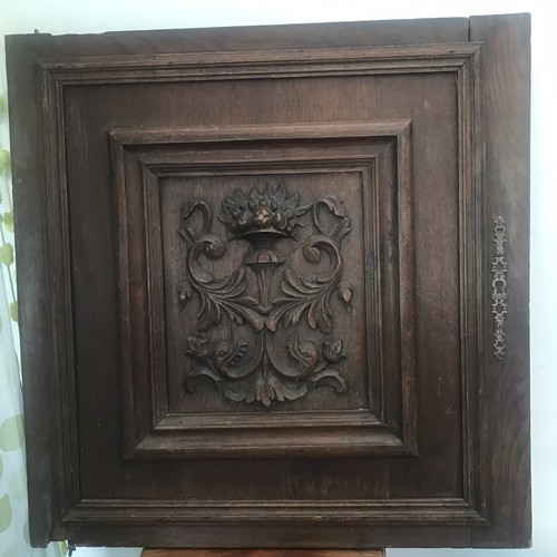 Französische antike geschnitzte Paneeltür massiv Nussbaum Holz Urne Meerestiere 25 Zoll x 25 Zoll - Bild 12 von 14
