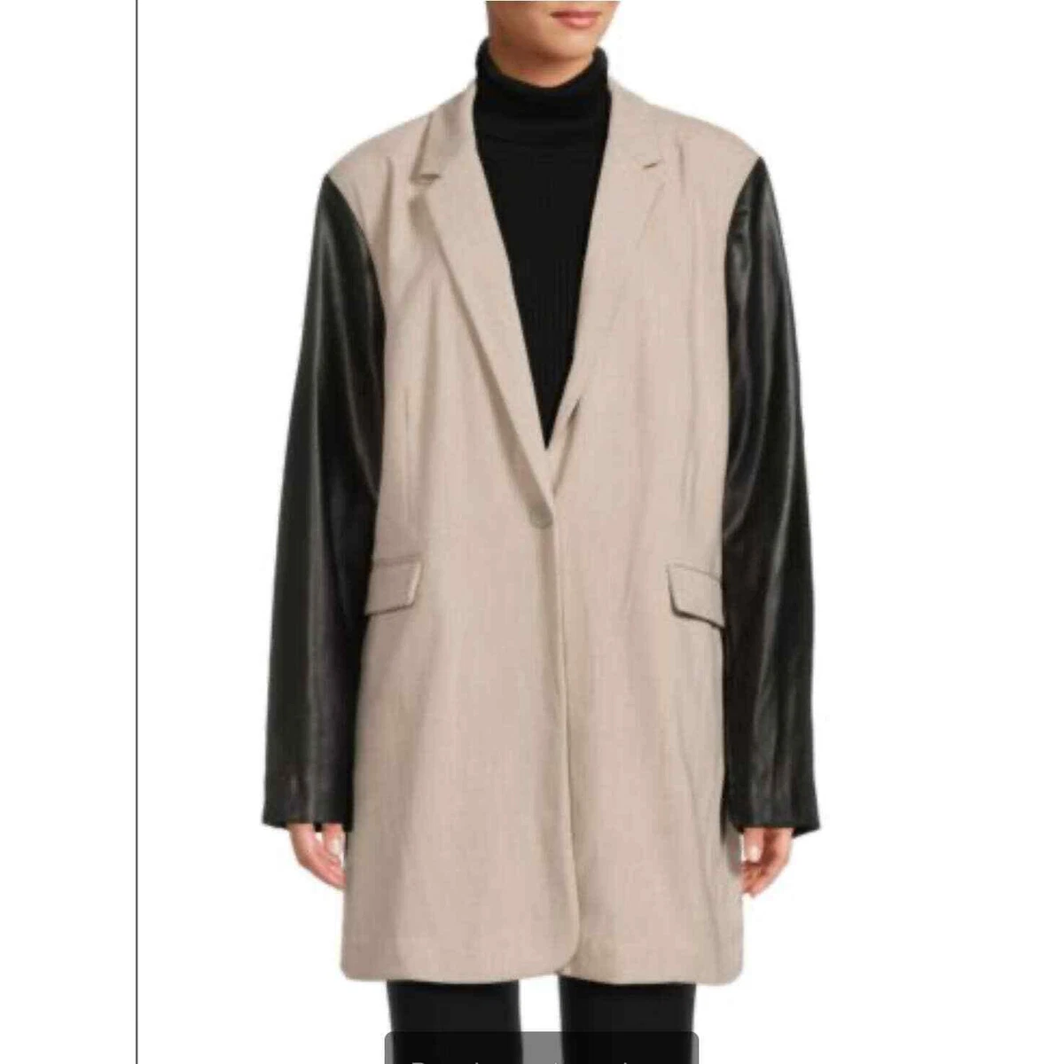 Dkny faux shop leather sleeve blazer