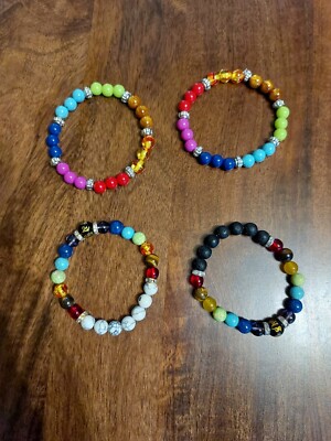 4 x Chakra Edelstein Kristall Perlen Armband Naturstein Reiki ausgleichend