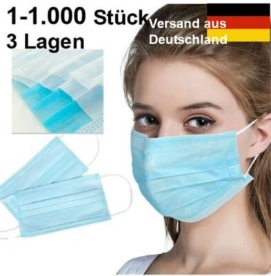 JE NACH VERFÜGBARKEIT 1-1.000 Stück Einweg Schutzmaske 3 Lagen Atemschutzmaske Mundbedeckung corona 2